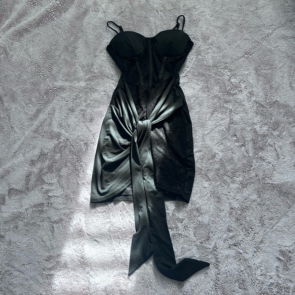 Black Windsor Corset Lace Wrap Dress
